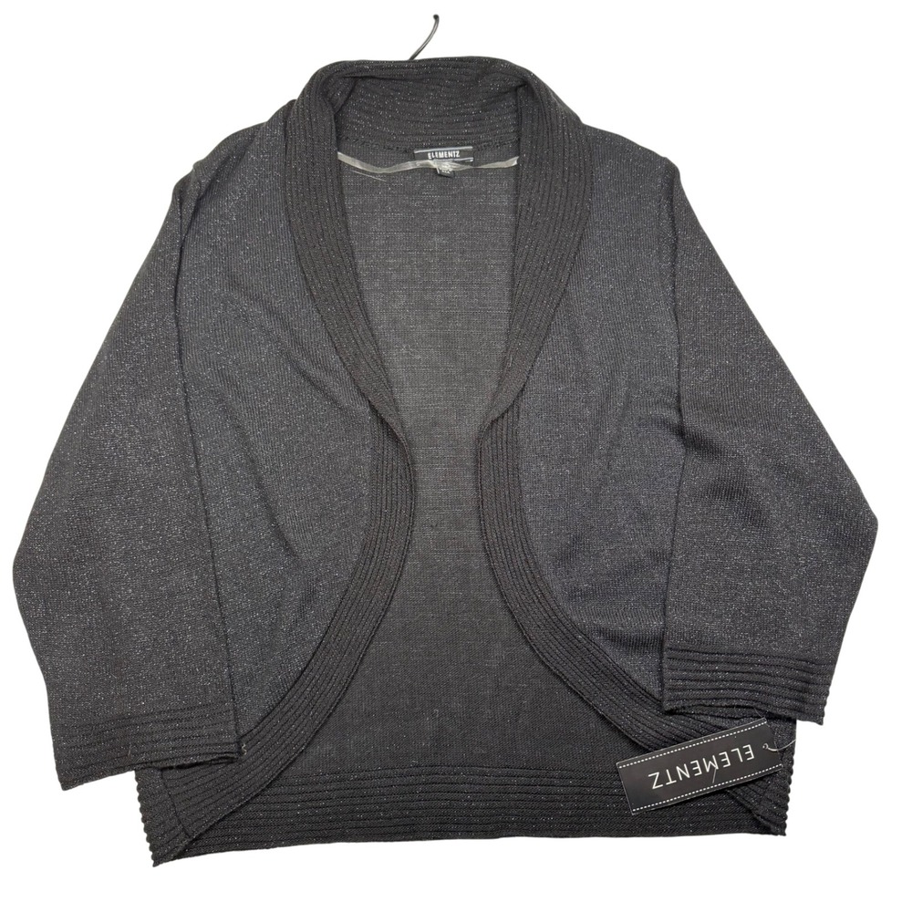 Elementz Women's XL Black Sparkle Shawl‎ Collar Cardigan Sweater Whimsigoth NWT